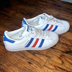 Adidas superstar white red and blue